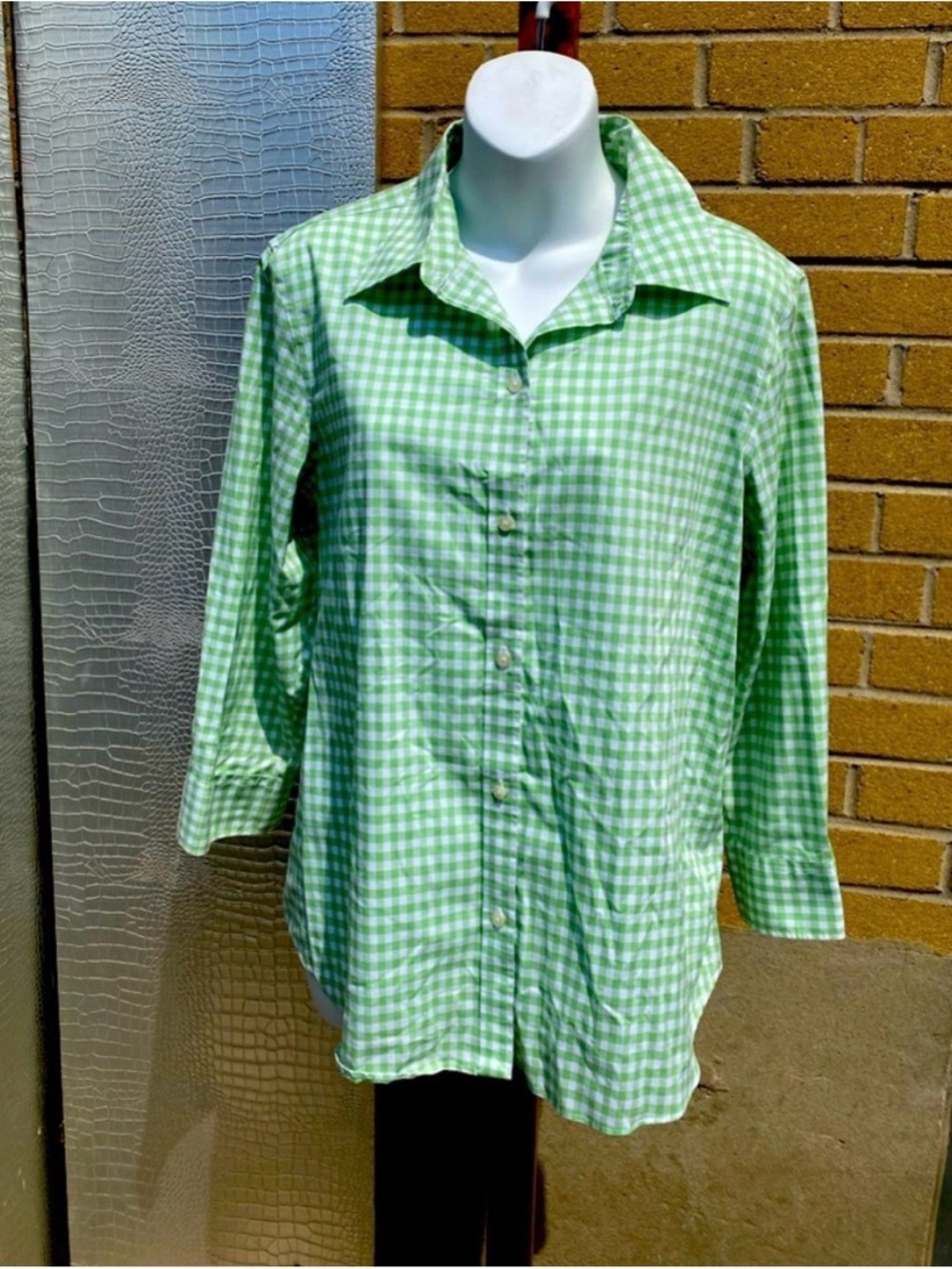 Chaps Light Green and White Gingham Shirt